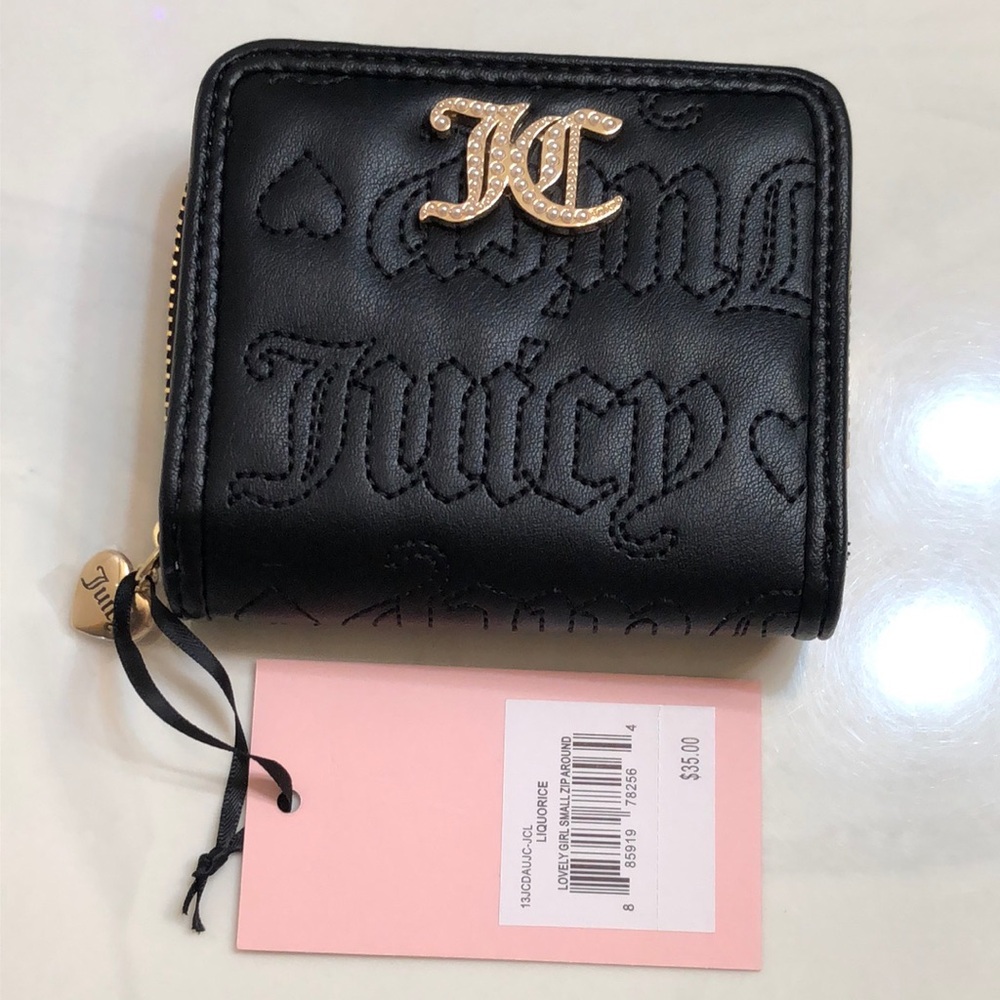 Juicy Couture Liquorice Lovely Girl Small ZA Bifold Wallet Faux Pearl Logo NWT